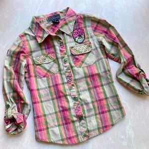 COOGI Little Kids Plaid Studded Patch Button Up Top Sz 6